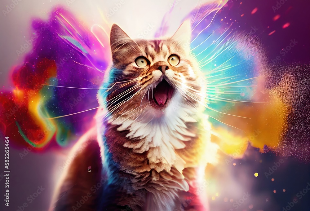 Cat Rainbow Multi Color Splash In Awesome Style Generative AI