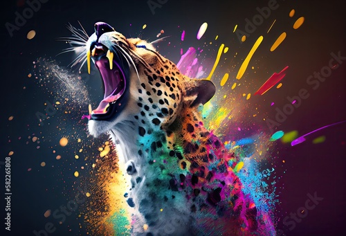 Cheetah Rainbow Color Splash In Awesome Style Generative AI