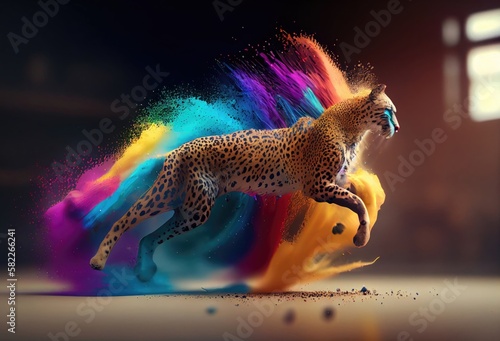 Cheetah Rainbow Multi Color Explosion In Chic Style Generative AI © Johnathan