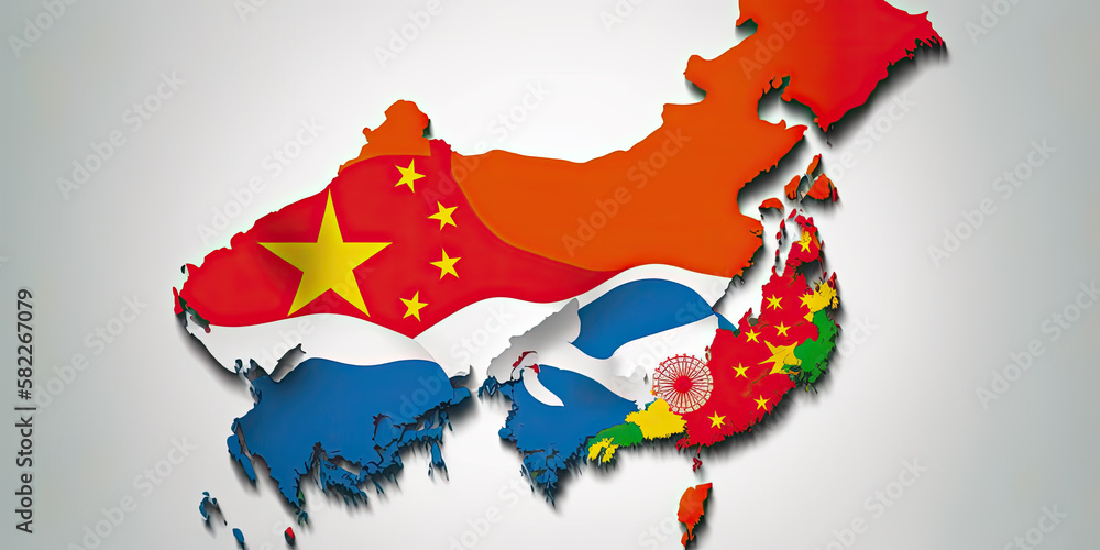 Fototapeta premium Hong Kong's map in flag colors - Generative AI