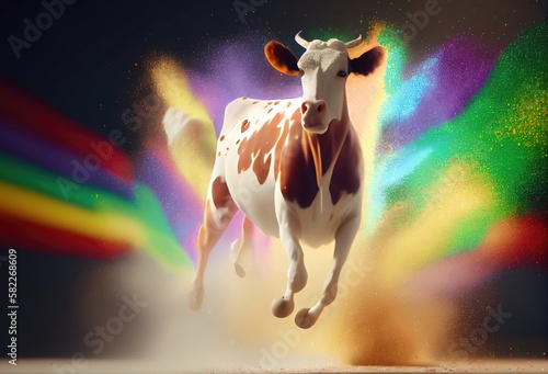 Dairy Cow Rainbow Multi Color Splash In Chic Style Generative AI photo