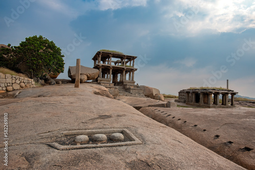 Stone Shiva Linga on Hemakuta Hill in Hampi. Hampi, the capital of the Vijayanagar empire is a UNESCO World Heritage site.