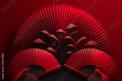 Red Chinese fan. Generative AI