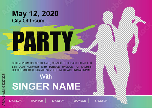 Party poster design template. Creative and dynamic multicolor background.