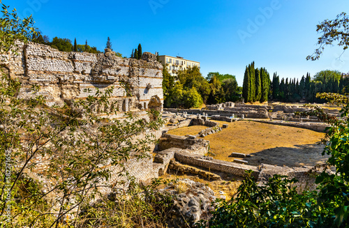 Ancient Roman Cemenelum archeological excavation site with terms and temples in Cimiez district of Nice on French Riviera Azure Coast in France photo