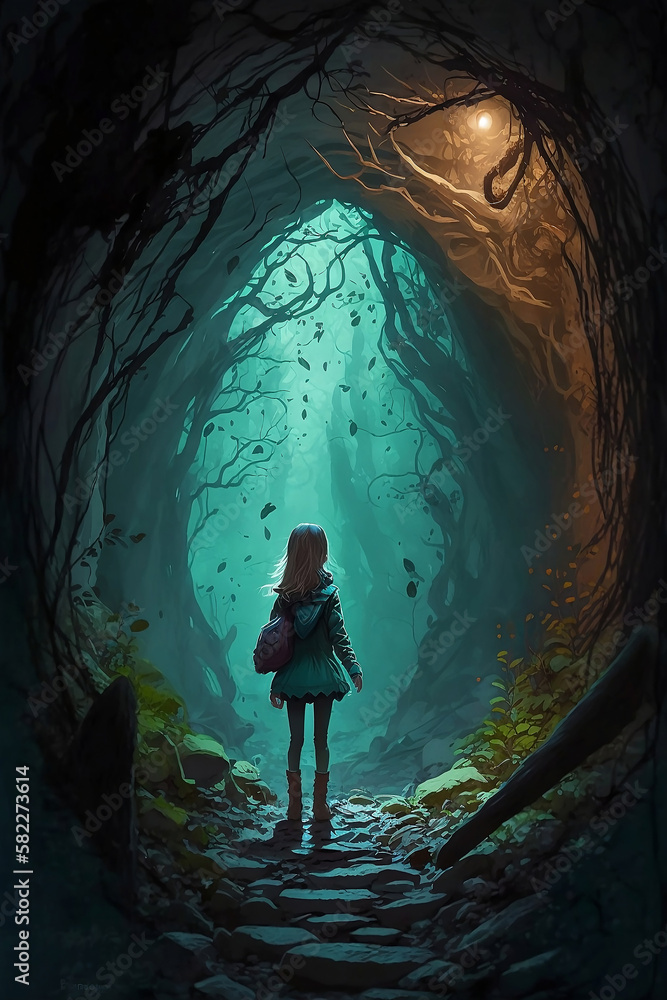 a little girl wondering into a enchanted forest digital art 
