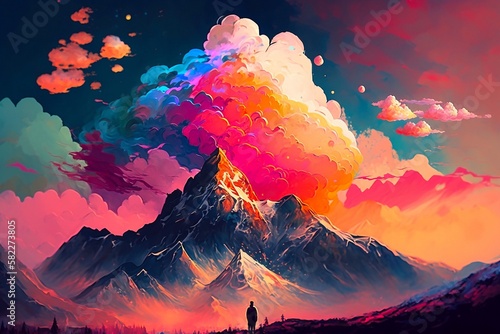 A colorful mountain peak. Generative AI