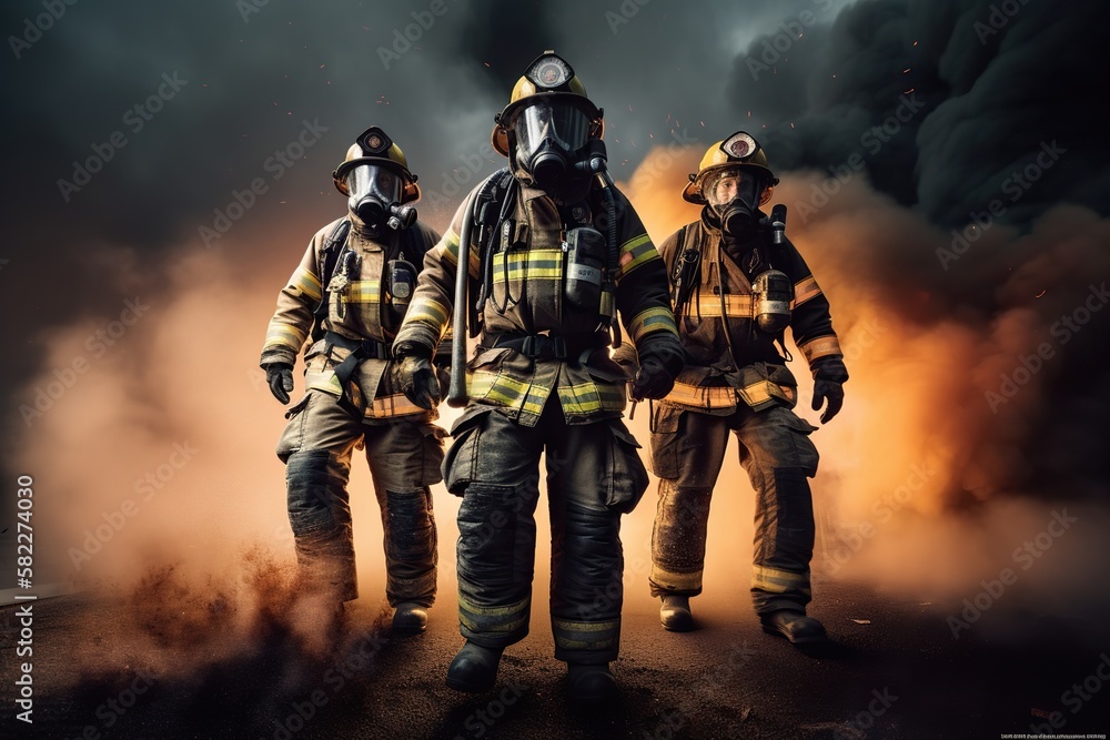 Firefighter brigade, fearless professionals with equipment. Generative AI Firefighter brigade, fearless professionals with equipment. Generative AI