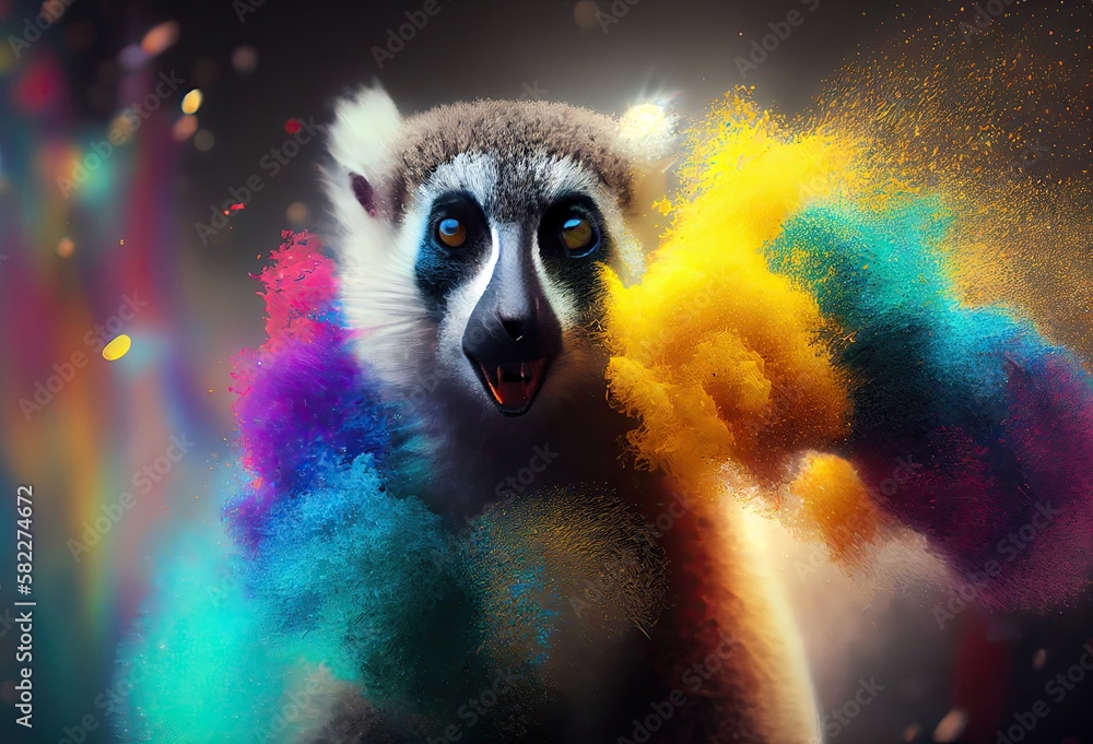 Lemur Rainbow Color Splash In Awesome Style Generative AI Lemur Rainbow Color Splash In Awesome Style Generative AI