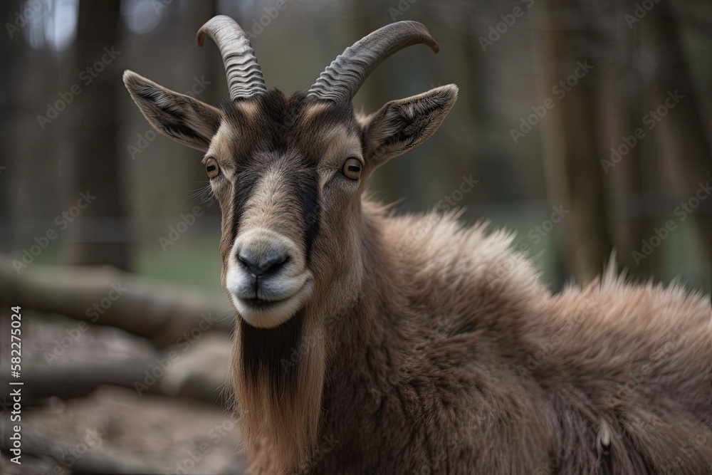 Serbian city of Belgrade, 17 April 2017 Wild goat in the zoo. Generative AI Serbian city of Belgrade, 17 April 2017 Wild goat in the zoo. Generative AI