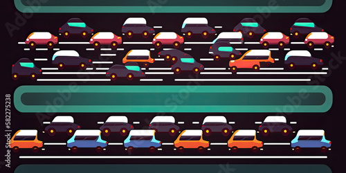 Two lanes of heavy car traffic jam - Generative AI
