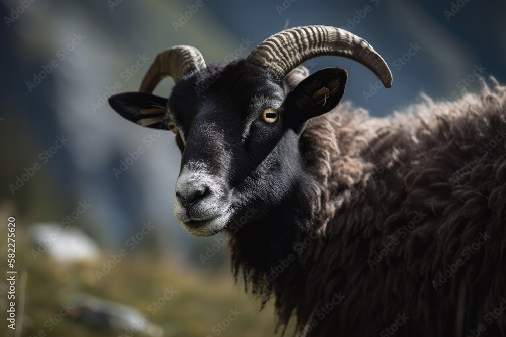 a Valais alpine sheep in a portrait. Generative AI a Valais alpine sheep in a portrait. Generative AI