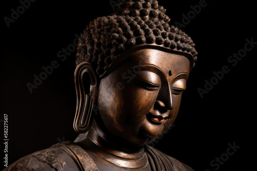 Wallpaper Mural Portrait of a mysterious and magnificent bronze Buddha statue that is full of grace - Generative AI Torontodigital.ca