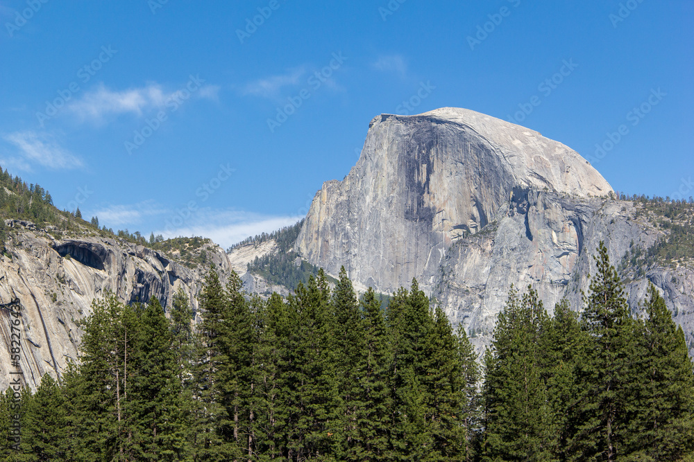 Views of half dome, yosemite falls, and others in  yosemite national park in California.