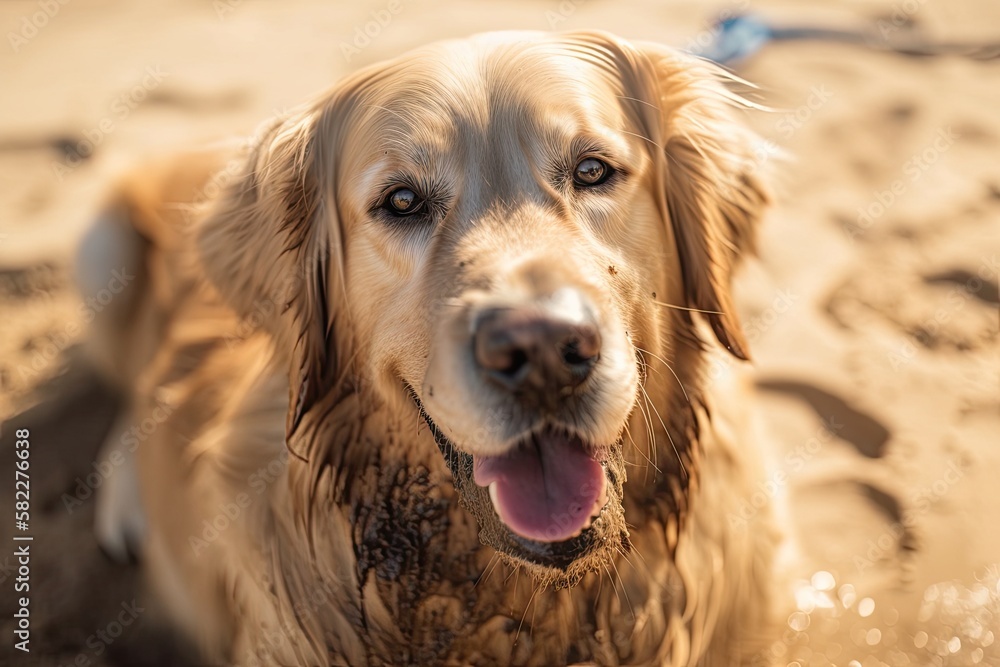 Portrait of a Golden Retriever Dog's Face. Generative AI