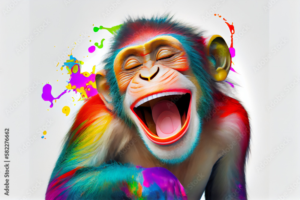 a colorful happy monkey on a white background, ai generated, Generative AI