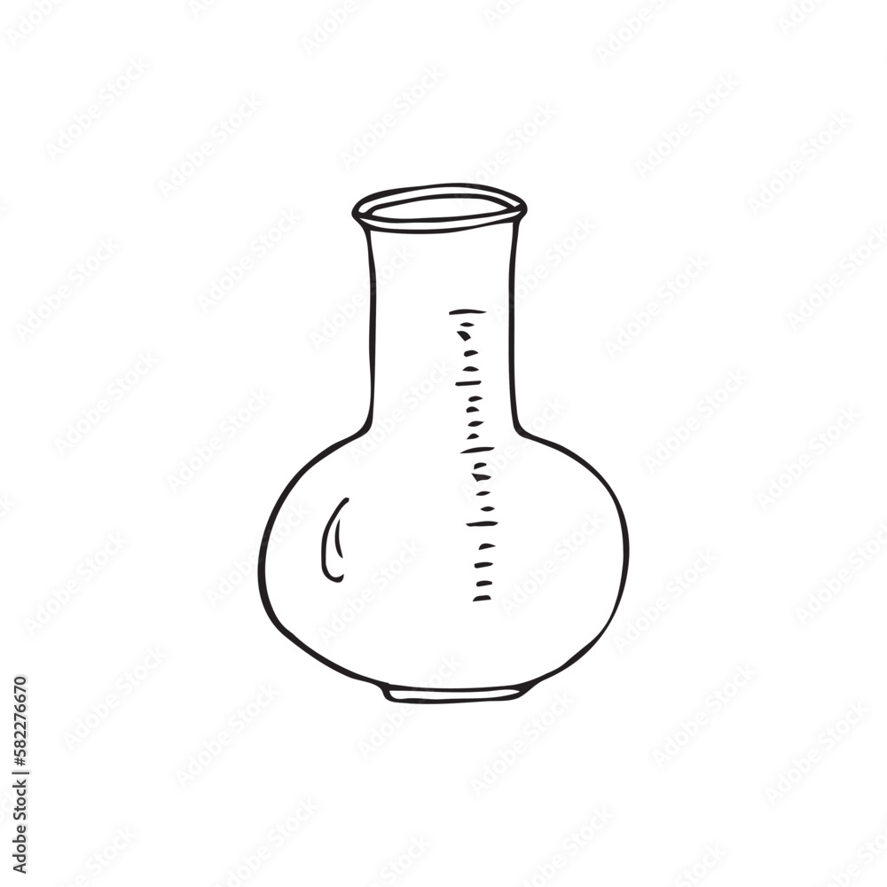 Hand drawn chemical experiment beaker flask, isolated on white background, vecrtor illustration Hand drawn chemical experiment beaker flask, isolated on white background, vecrtor illustration