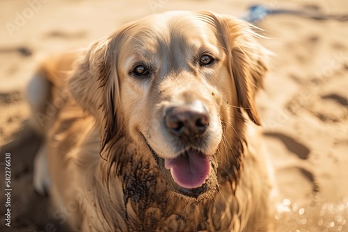 Portrait of a Golden Retriever Dog s Face. Generative AI