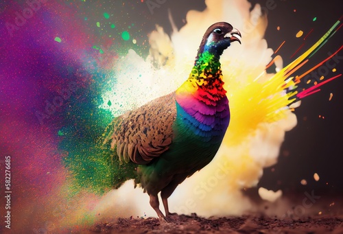 Peafowl Rainbow Color Explosion In Chic Style Generative AI