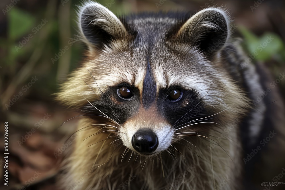 Asian Racoon Dog (Nyctereutes procyonoides) in the wilderness. Generative AI