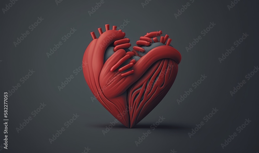 a red heart shaped object on a black background with a shadow on the ...