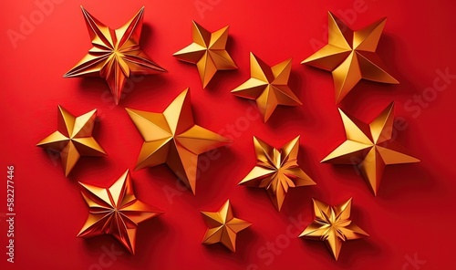  a group of gold stars on a red background with a red background and a red background with a red background and a red background with gold stars.  generative ai