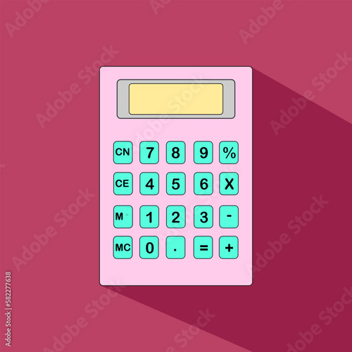 Flat lay colorful calculator with shadow