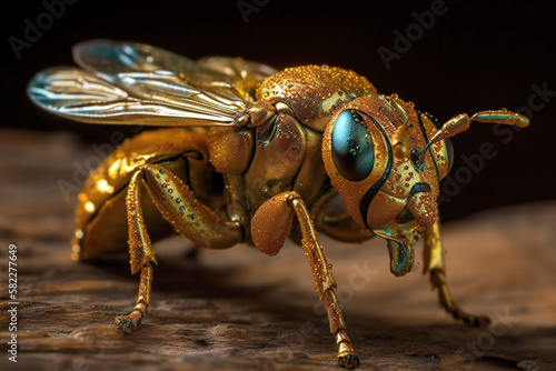 An interesting golden insect. AI generated illustration.