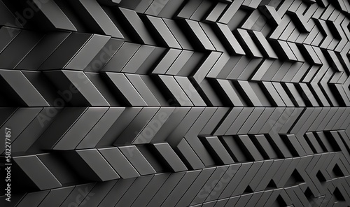  a black and white photo of a wall with many different shapes and sizes of blocks on it's sides and a light at the end of the wall. generative ai