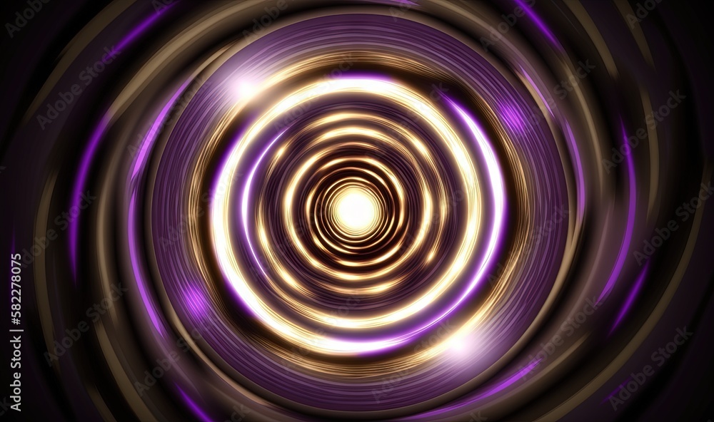 an abstract image of a purple and yellow circular object with a light at the end of the center of the image and a black background. generative ai an abstract image of a purple and yellow circular object with a light at the end of the center of the image and a black background. generative ai