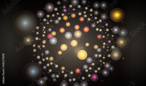  a circular pattern of bubbles on a black background with a light reflection in the middle of the image and a black background with a light reflection in the middle. generative ai © Shanti