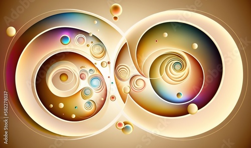  a computer generated image of an abstract design with circles and bubbles on a brown background with space for text or a logo or a logo. generative ai