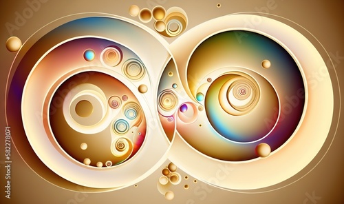  an abstract painting with circles and bubbles on a brown background with space for text or a picture to be used as a background for a poster ornament. generative ai