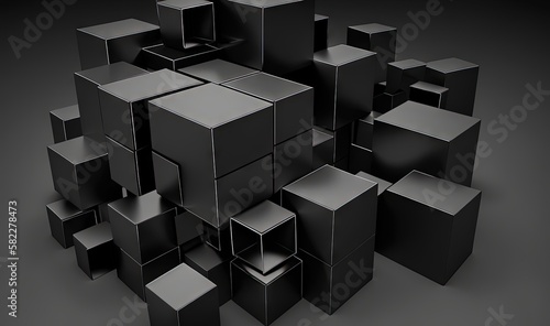  a bunch of black boxes stacked on top of each other on a black surface with a black background and a black background with a white border.  generative ai