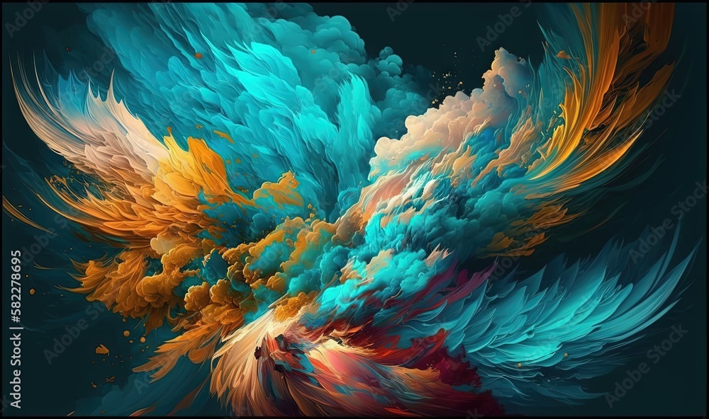 a painting of a colorful bird of prey flying through the air with its ...