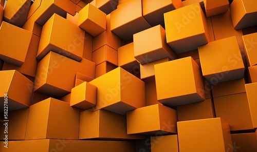  a very large group of orange cubes in a wall of orange cubes with a black background that is very large and has a lot of smaller cubes in the middle.  generative ai