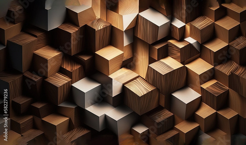  a group of wooden cubes with a black frame on the side of them  all stacked together  with a black border around them.  generative ai