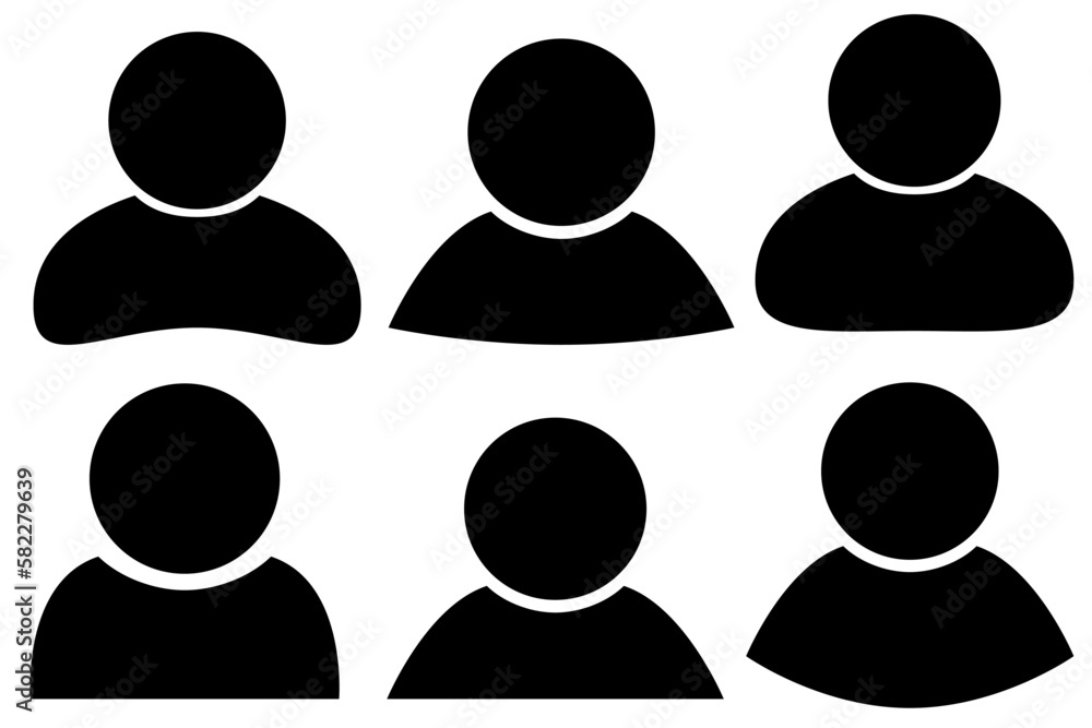 Person icon set, flat style black color, simple avatar design, vector ...