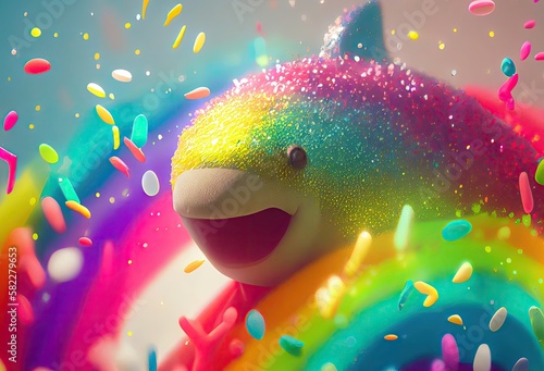 Shark Rainbow Color Explosion In Cool Style Generative AI photo