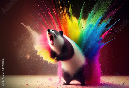 Skunk Rainbow Color Explosion In Awesome Style Generative AI photo