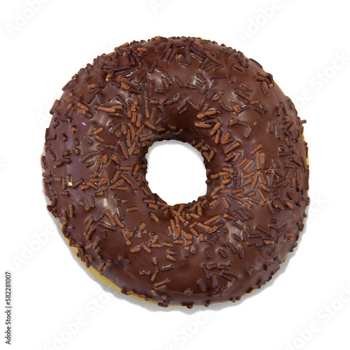 Donut with chocolate sugar glaze isolated on a white background.