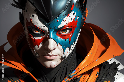 Superhero. Portrait of fantastic hero in mask. Generative AI.