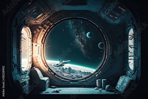 Fototapeta Naklejka Na Ścianę i Meble -  Generative Space Journey - Exploring the Interior of a Futuristic Spaceship: Generative AI