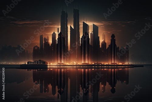Gleaming Skyscrapers Illuminate the Nighttime Skyline of a Modern City  Generative AI