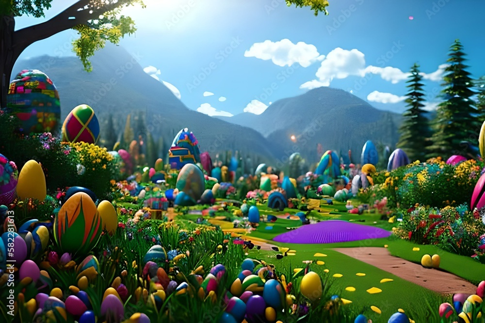 Easter egg hunt. AI-Generated
