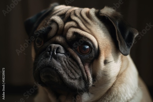 Pug portrait, adorable close up pug. Generative AI © AkuAku