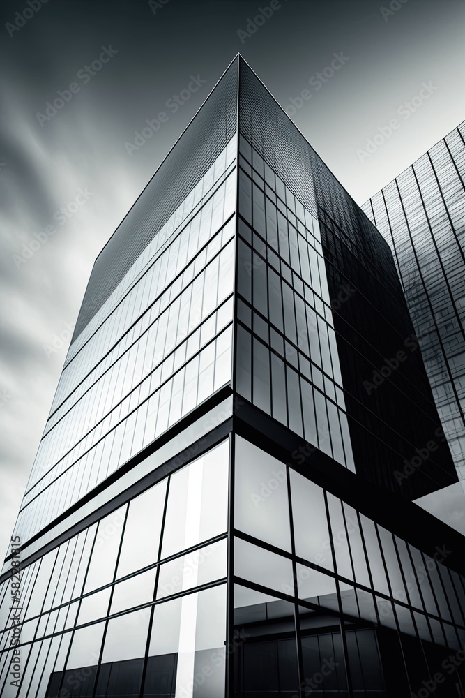 Fototapeta premium Urban Skyscraper: Steel Structure, Glass Facade & Corporate Business in a City: Generative AI