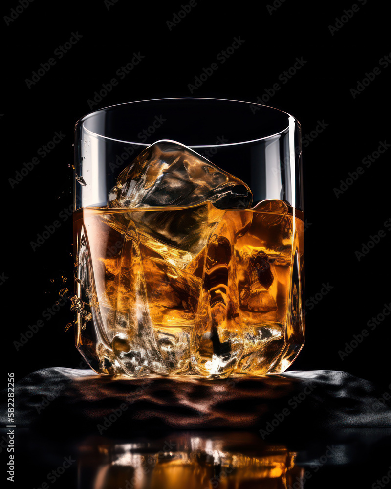 Sophisticated Sip: A Glass of Whiskey on the Rocks, Generative AI Sophisticated Sip: A Glass of Whiskey on the Rocks, Generative AI