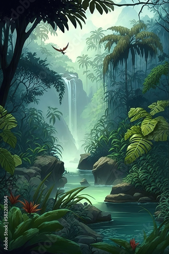 tropical landscape  jungle landscape  art illustration 