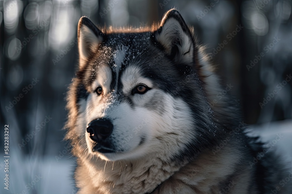 Fototapeta premium Canine winter malamute. Generative AI